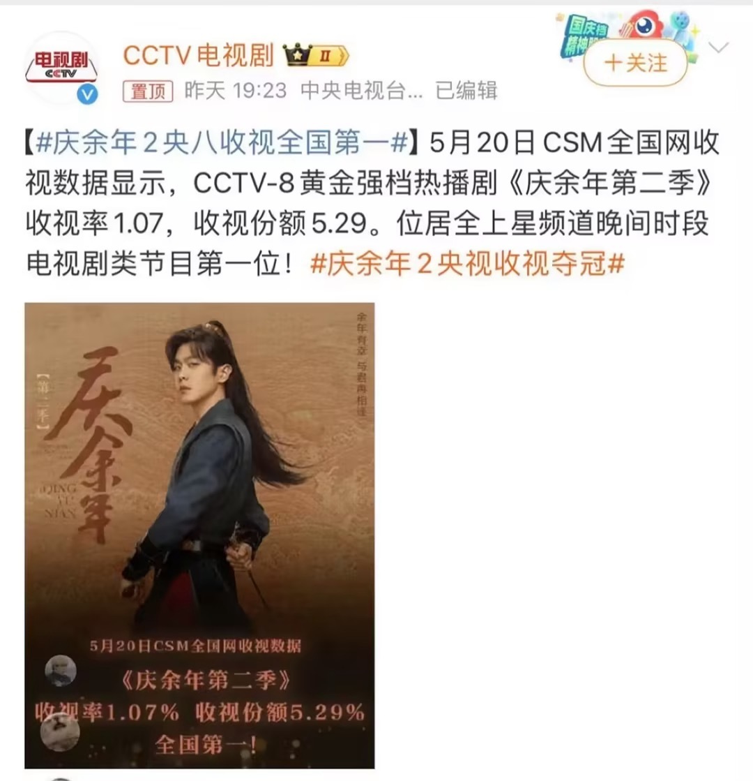 《庆余年2》央视收视冠军，剧王稳了！