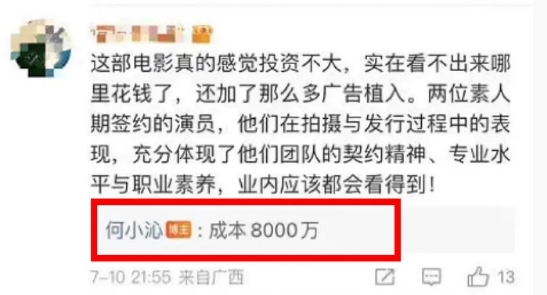 《于适》新片砸了8000万，首周票房仅4000万